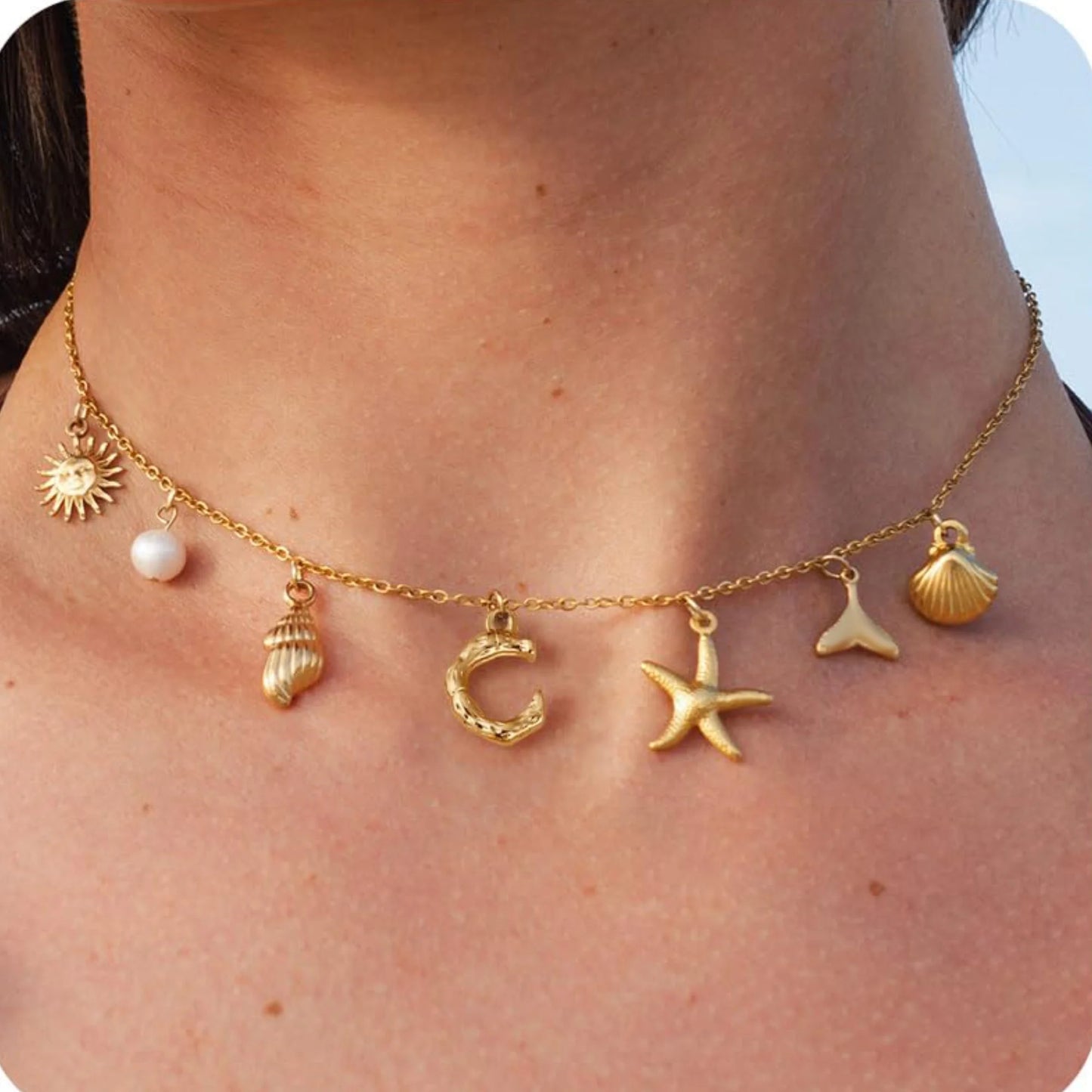 Starfish Shell Initial Necklace