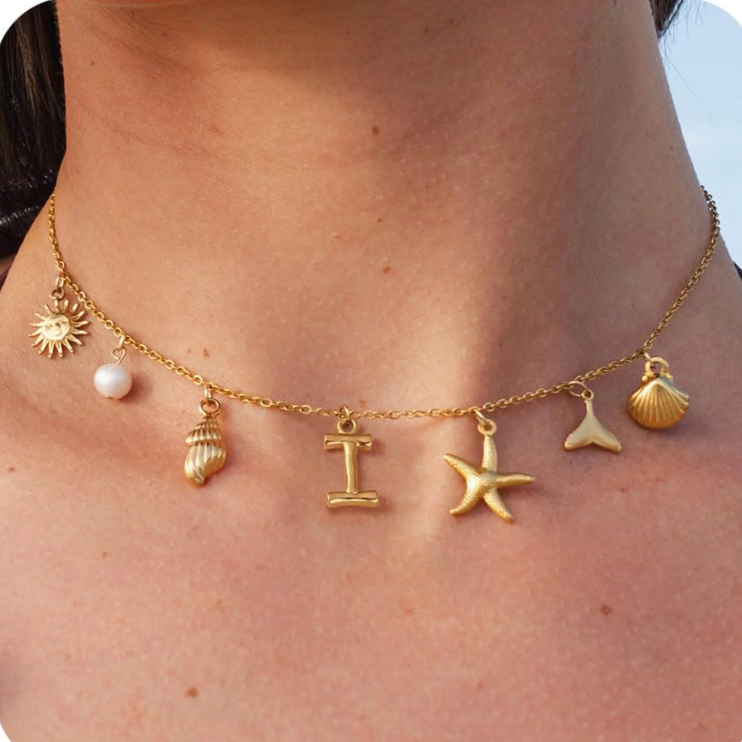 Starfish Shell Initial Necklace