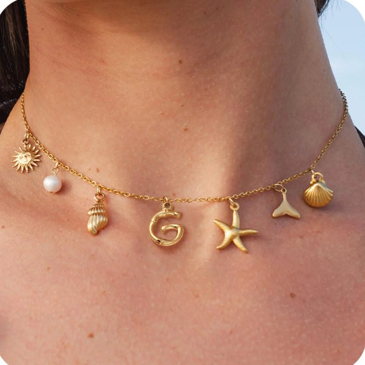 Starfish Shell Initial Necklace