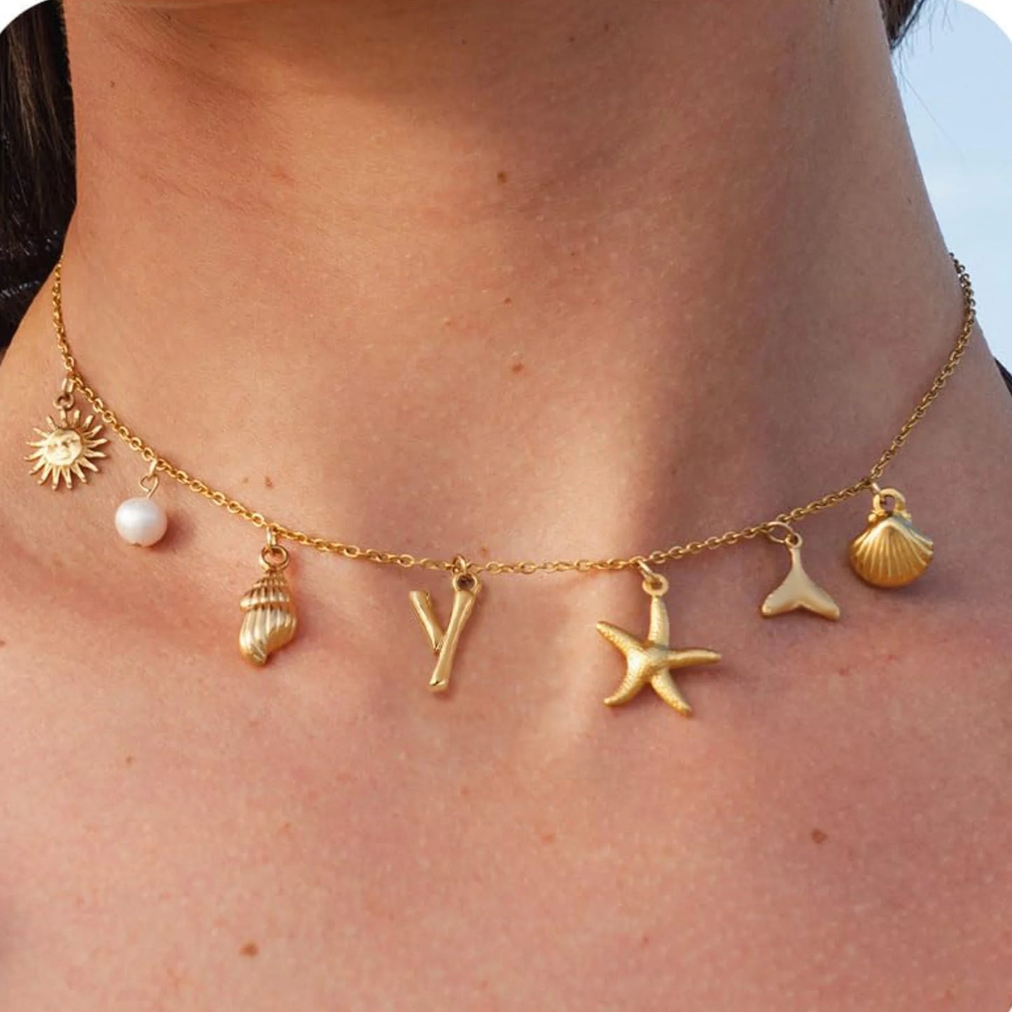 Starfish Shell Initial Necklace