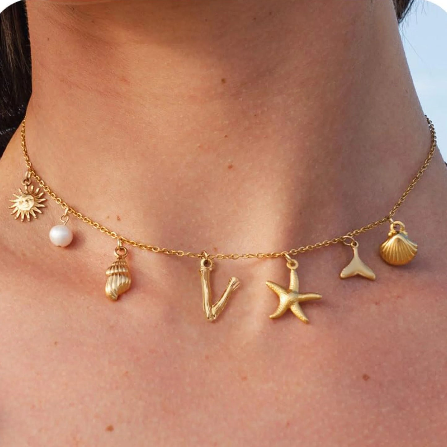 Starfish Shell Initial Necklace