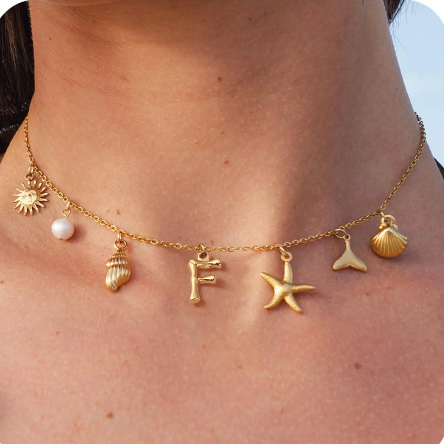Starfish Shell Initial Necklace