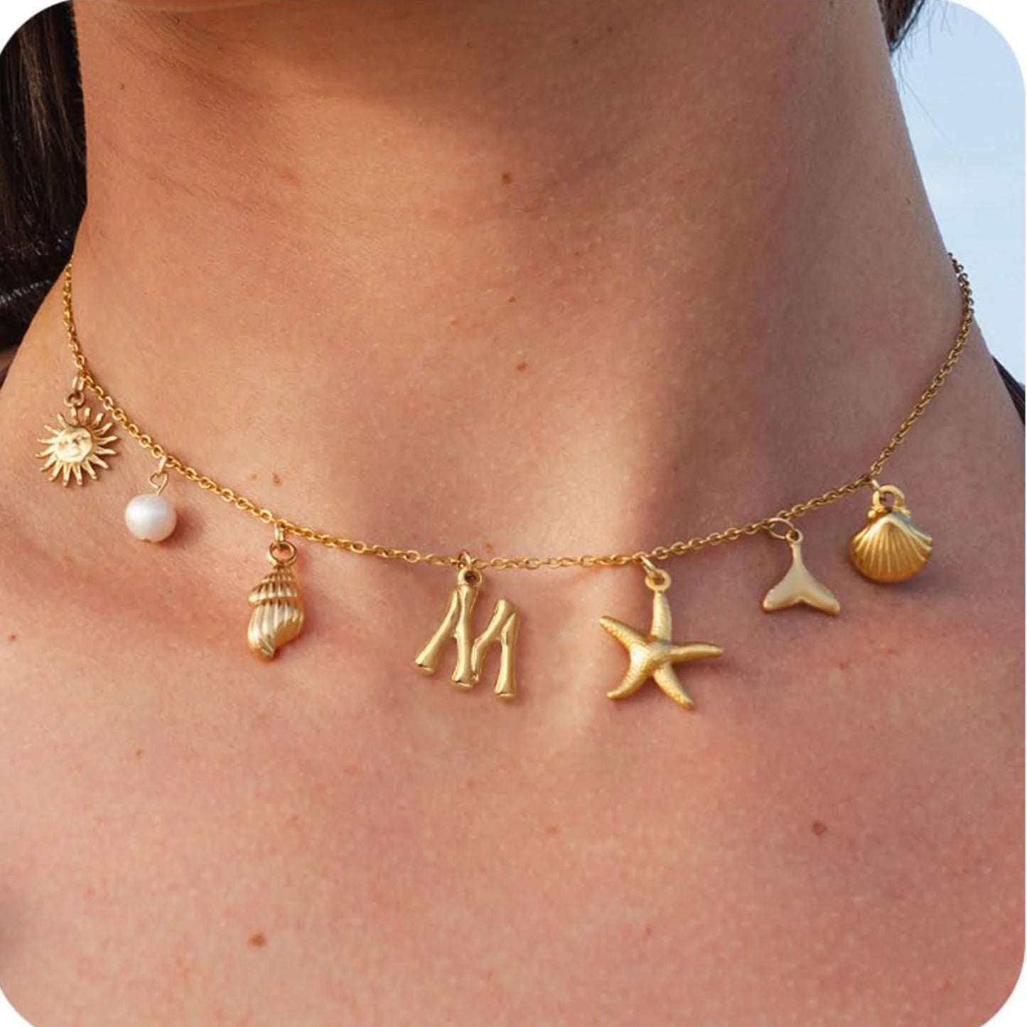 Starfish Shell Initial Necklace