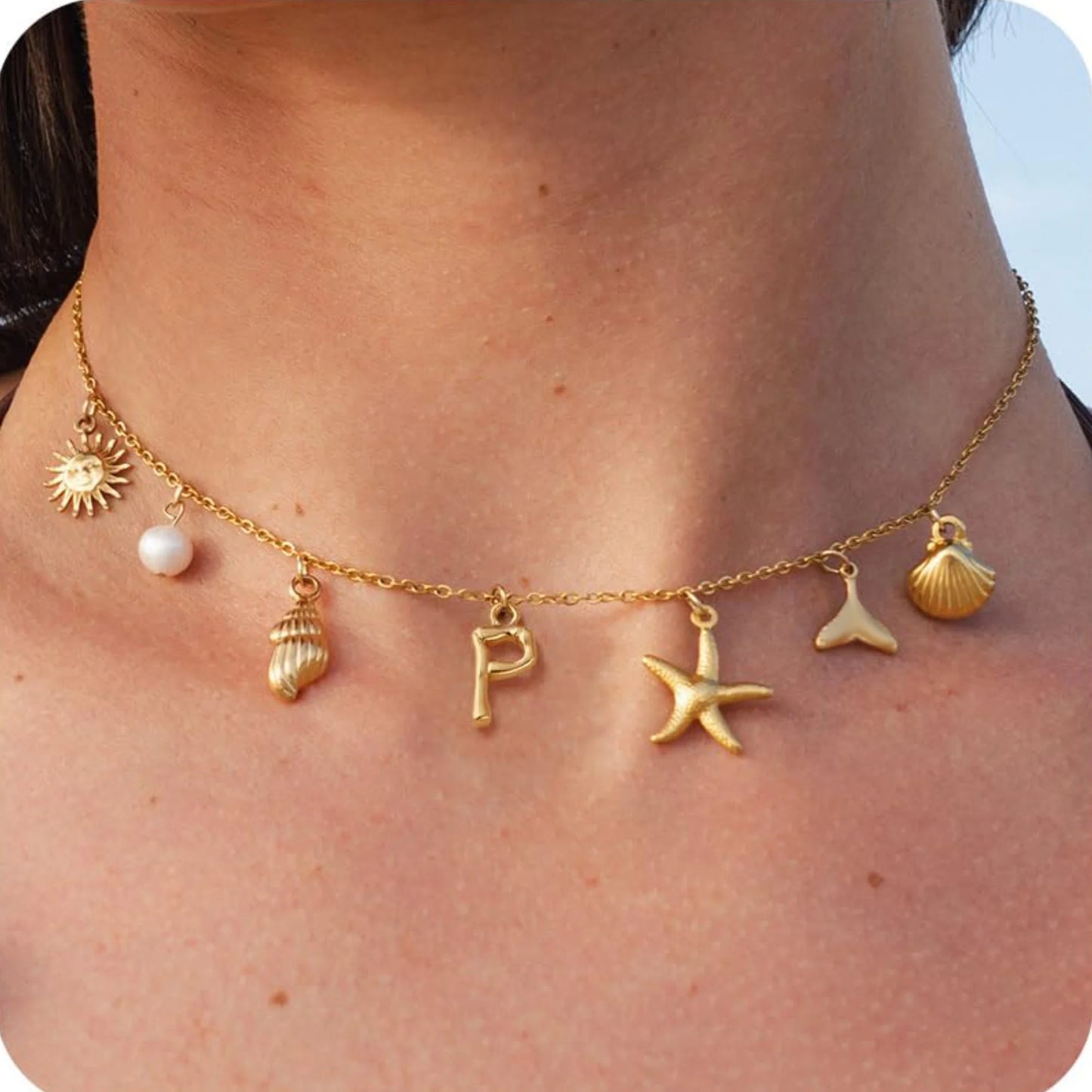 Starfish Shell Initial Necklace