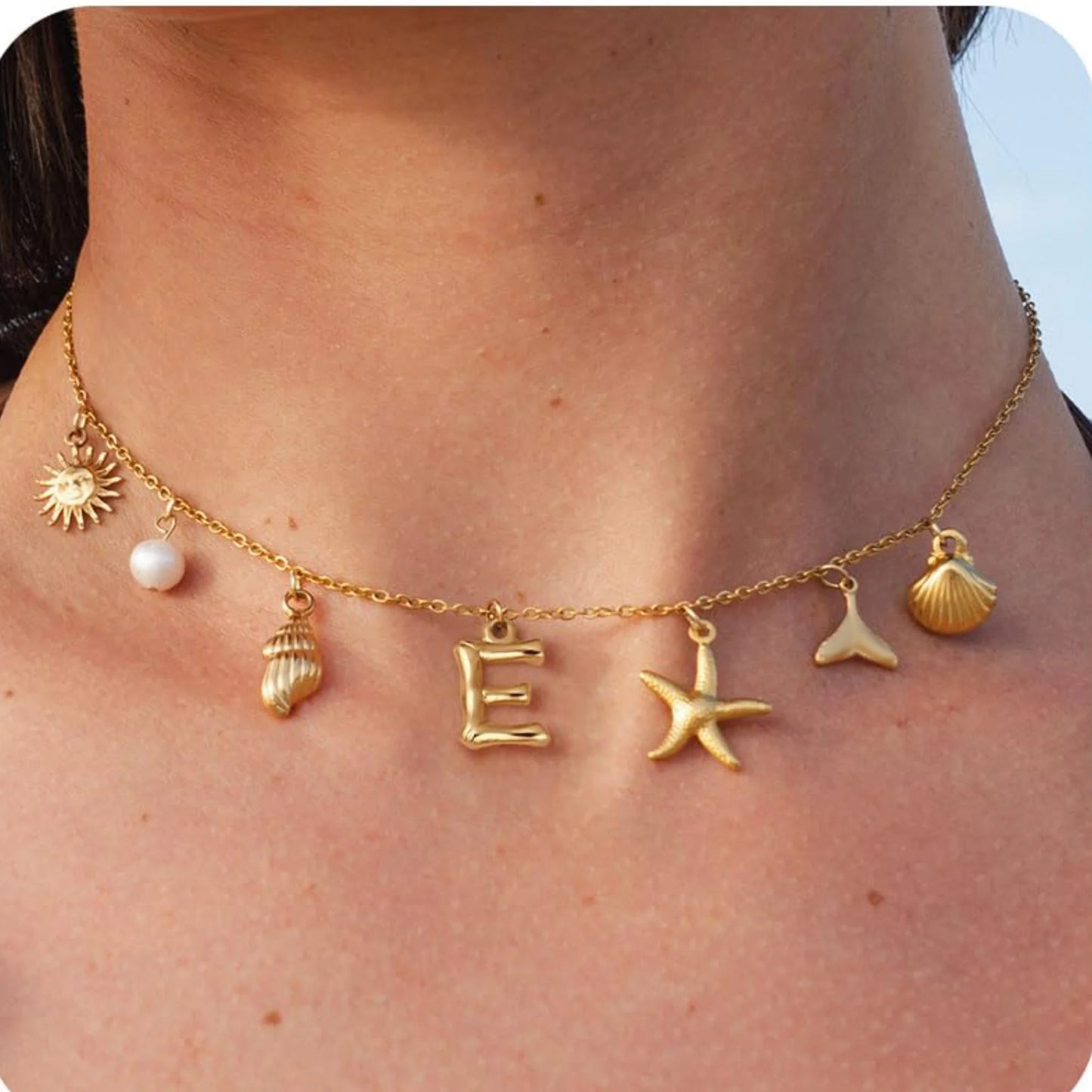 Starfish Shell Initial Necklace