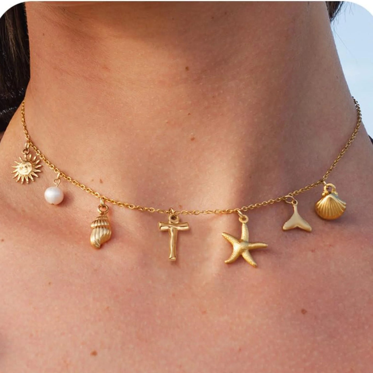 Starfish Shell Initial Necklace