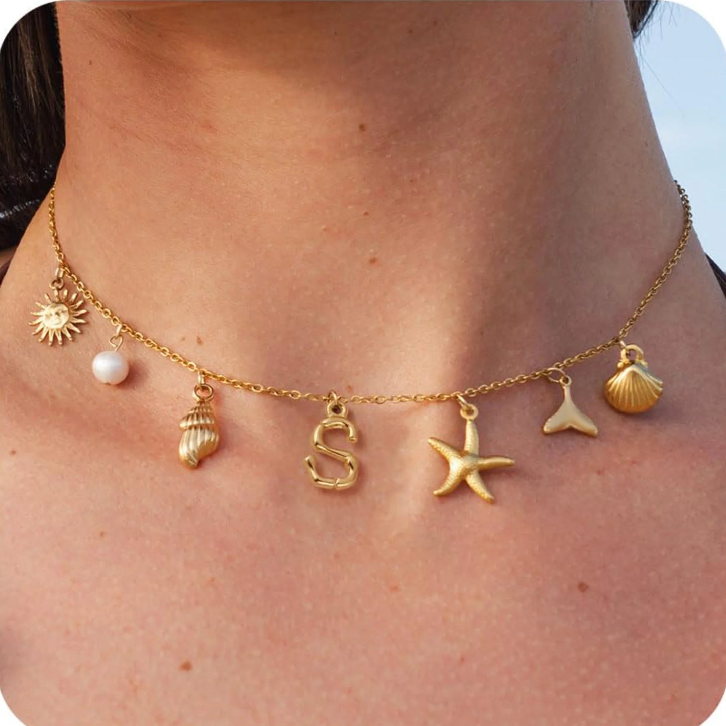 Starfish Shell Initial Necklace