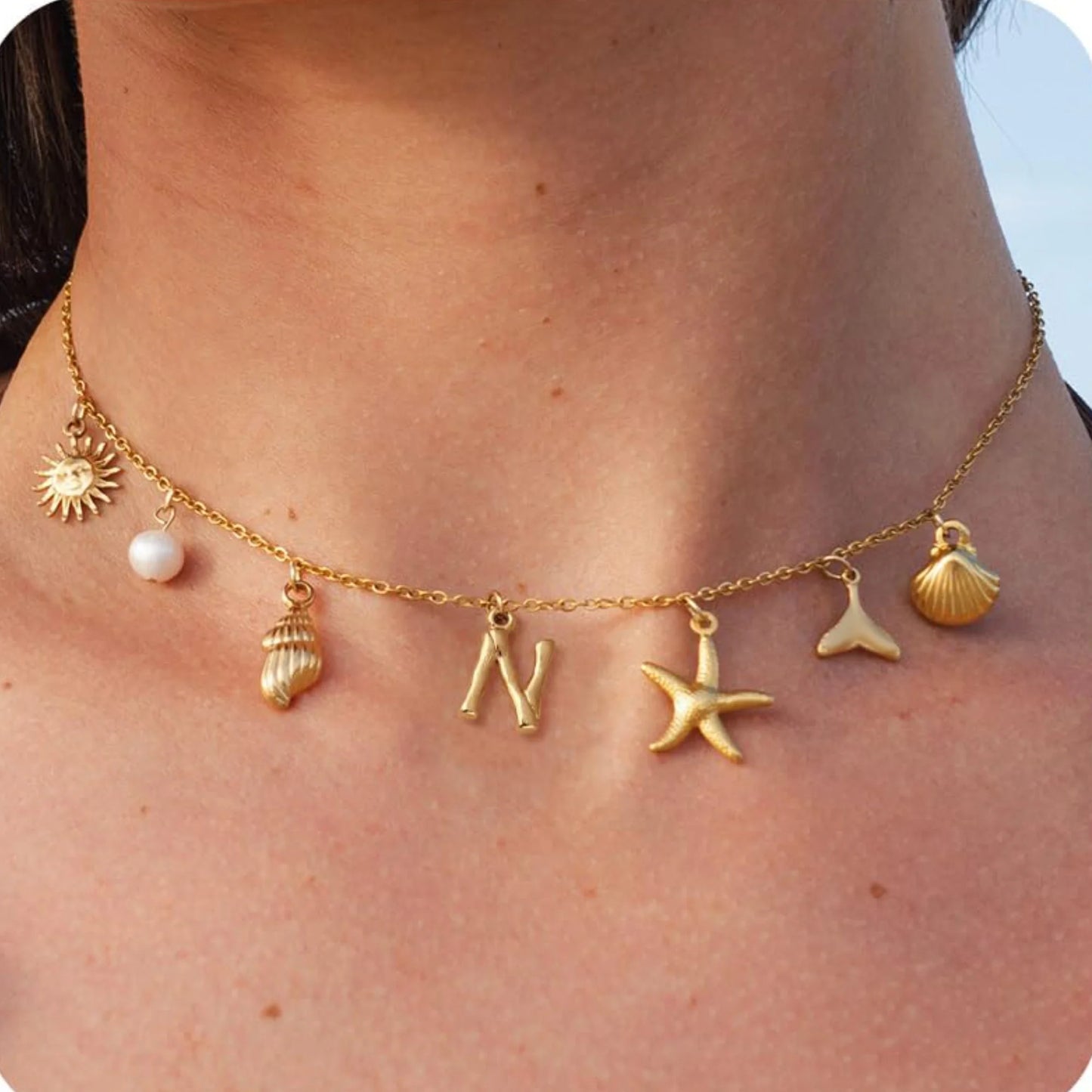 Starfish Shell Initial Necklace
