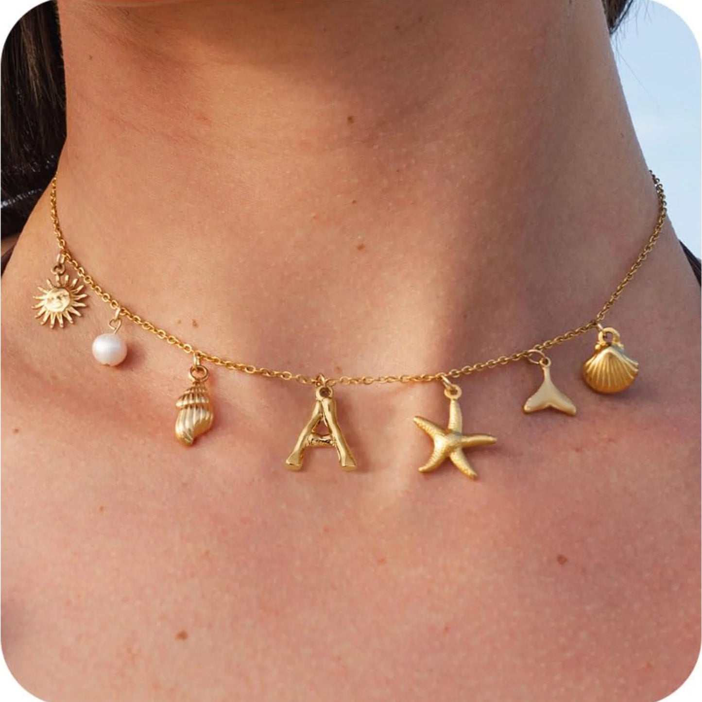 Starfish Shell Initial Necklace