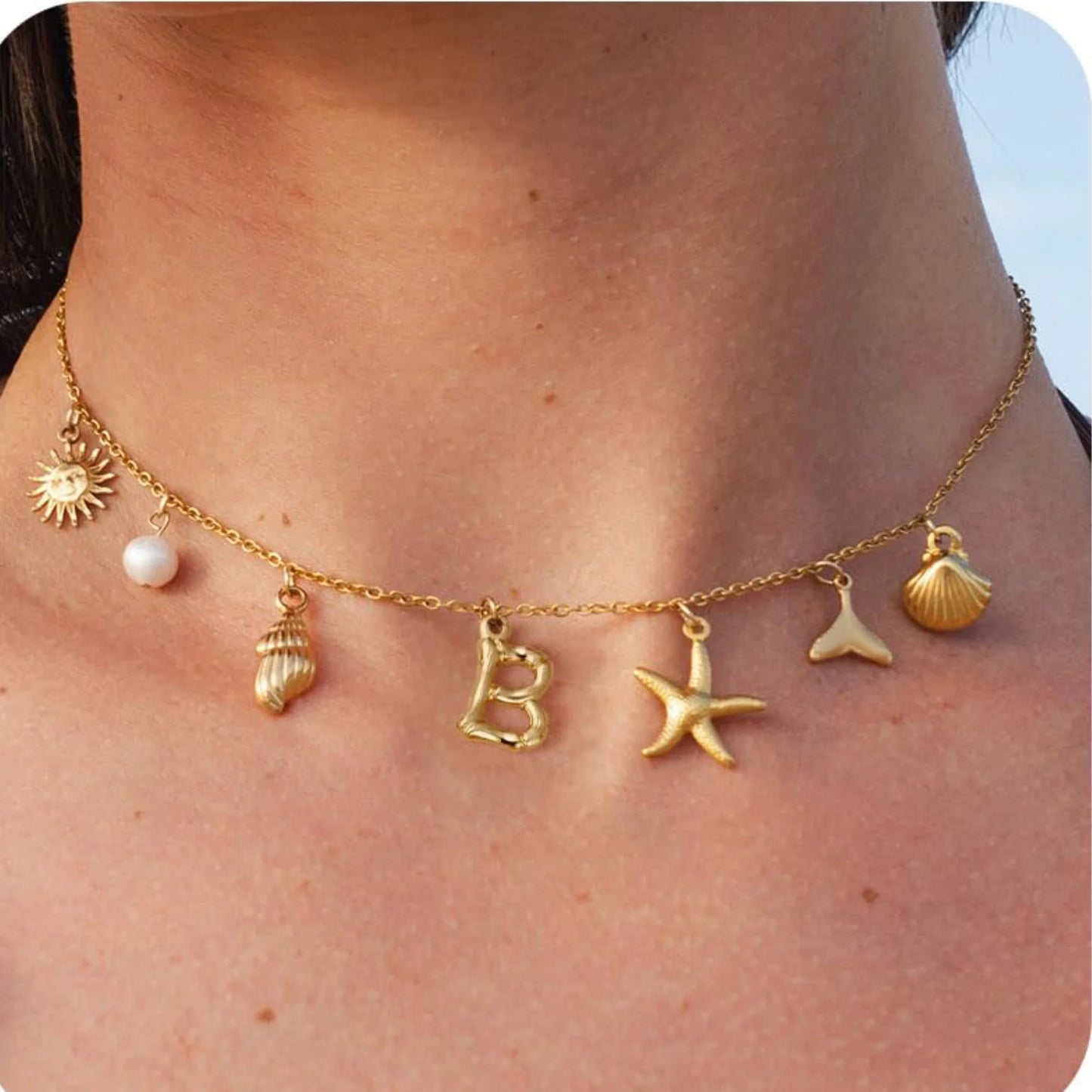 Starfish Shell Initial Necklace