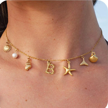 Starfish Shell Initial Necklace