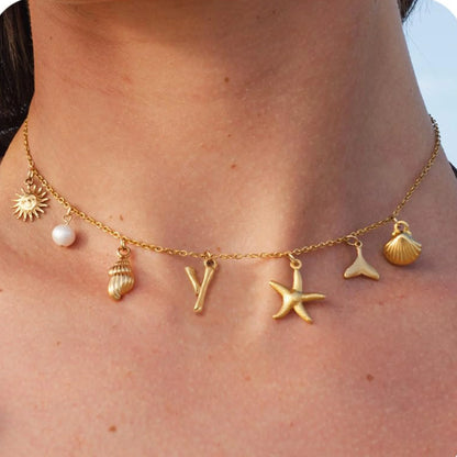 Starfish Shell Initial Necklace