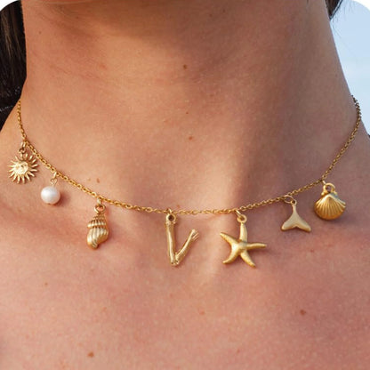 Starfish Shell Initial Necklace