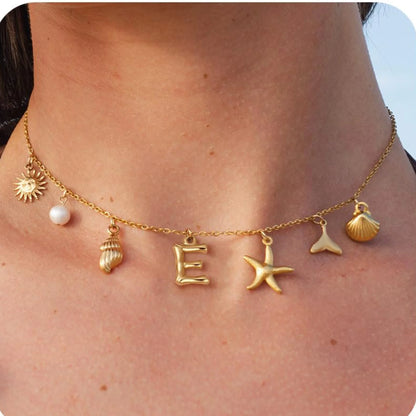 Starfish Shell Initial Necklace