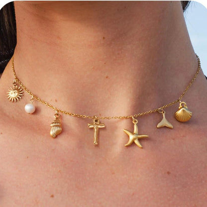 Starfish Shell Initial Necklace