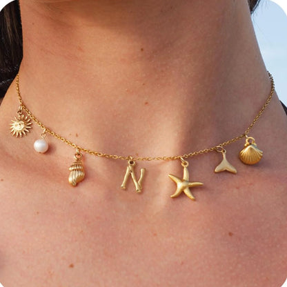 Starfish Shell Initial Necklace
