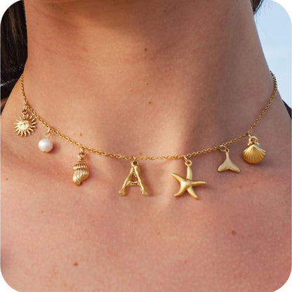 Starfish Shell Initial Necklace