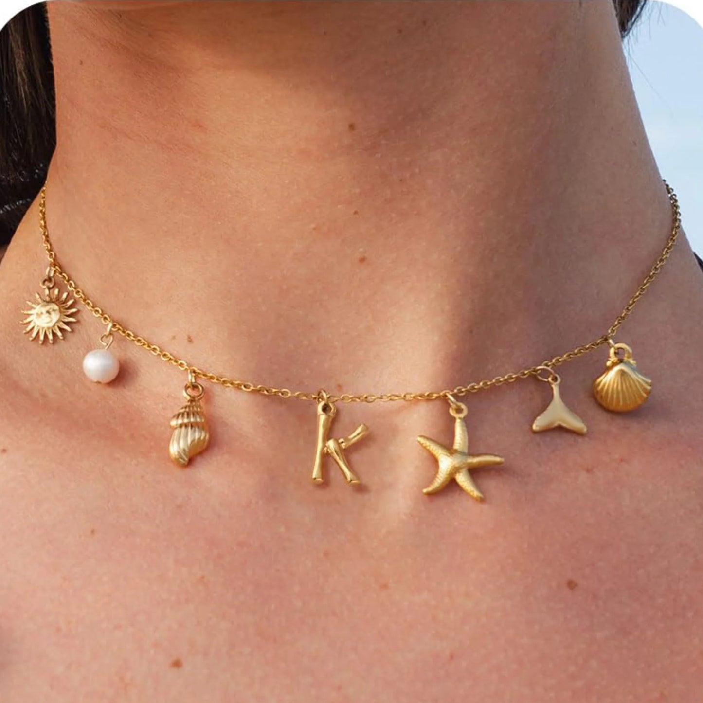 Starfish Shell Initial Necklace