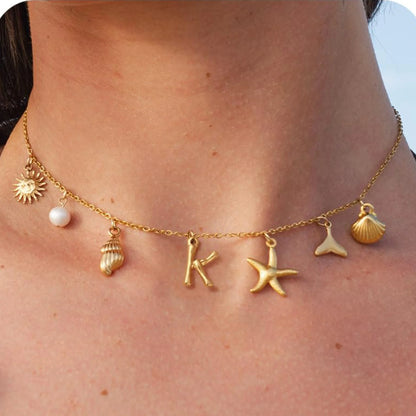 Starfish Shell Initial Necklace
